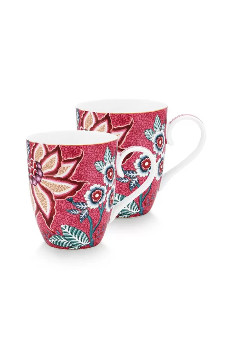 Pip Studio Lot De 2 Tasses De Grande Taille Flower Festival Rose Fonce Sale
