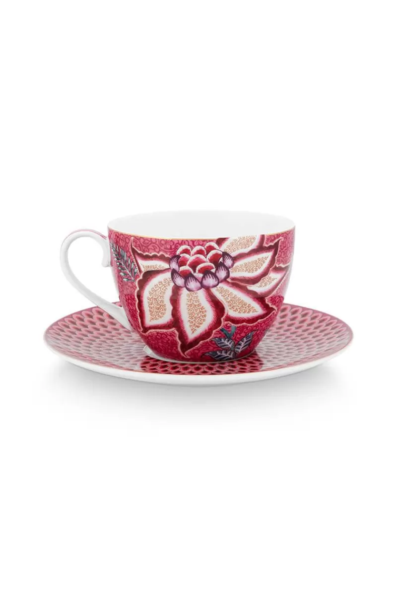 Pip Studio Lot De 2 Tasses Et Soucoupes A Cappuccino Flower Festival Rose Fonce New