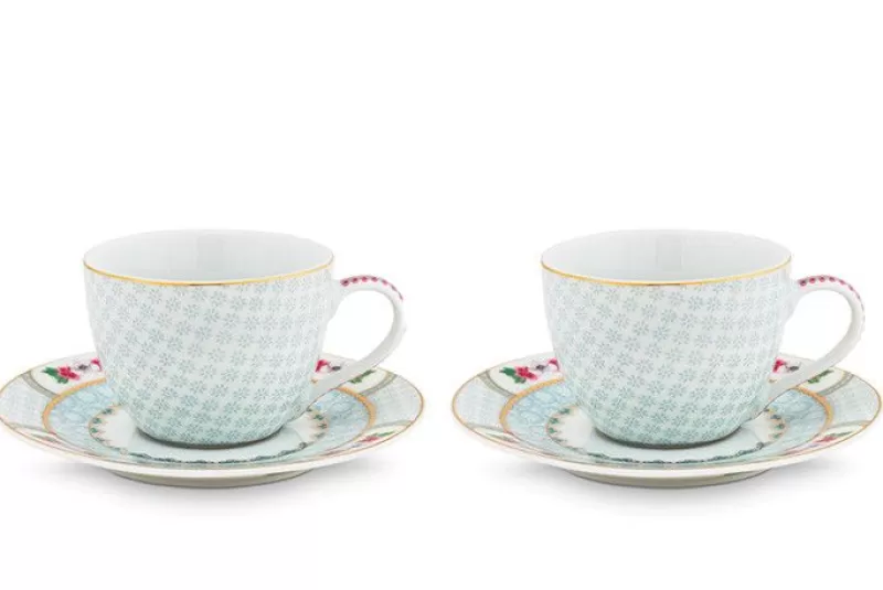 Pip Studio Lot De 2 Tasses Et Soucoupes A Expresso Blushing Birds En Coloris Blanc New