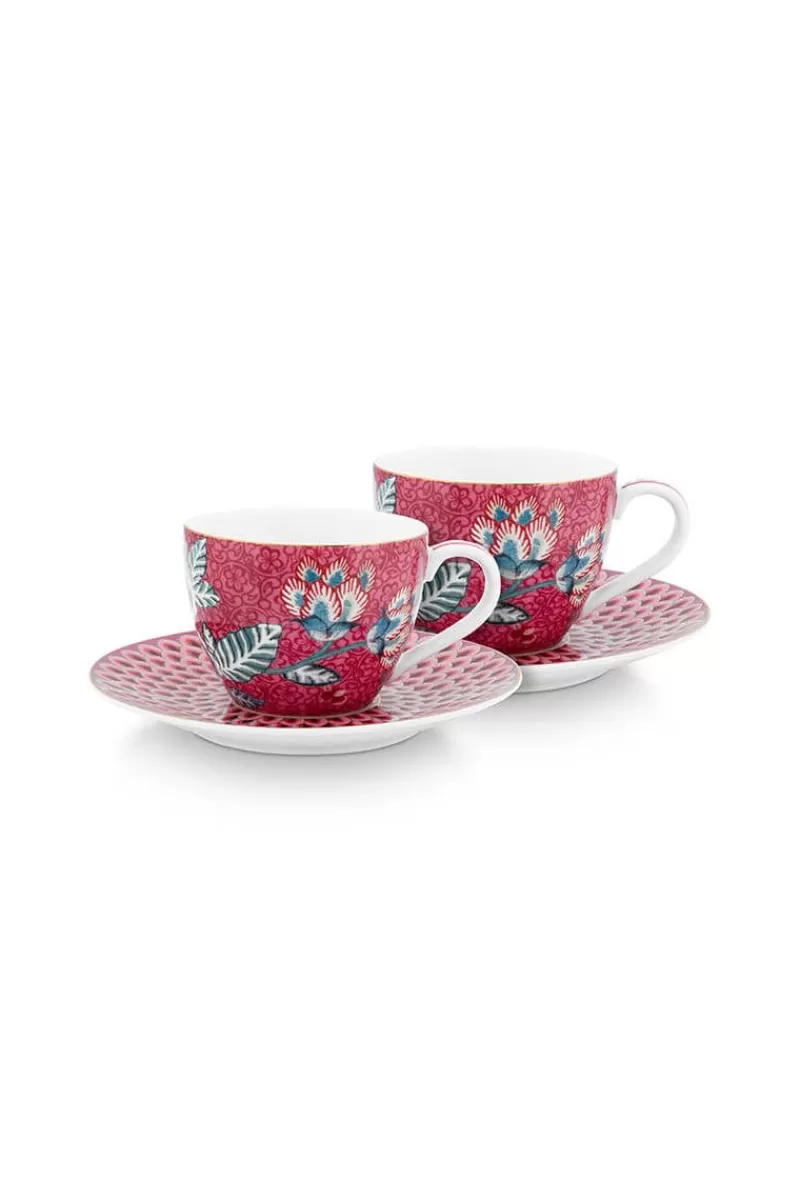 Pip Studio Lot De 2 Tasses Et Soucoupes A Expresso Flower Festival Rose Fonce Outlet