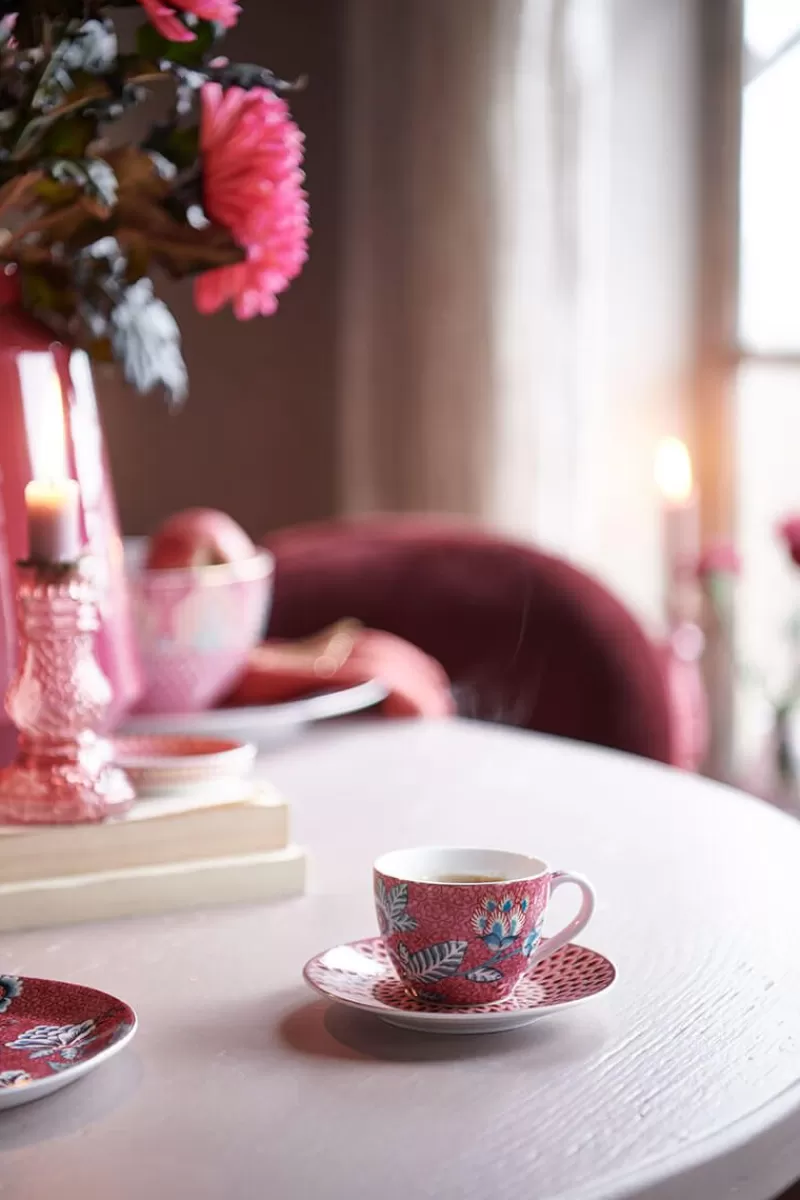 Pip Studio Lot De 2 Tasses Et Soucoupes A Expresso Flower Festival Rose Fonce Outlet