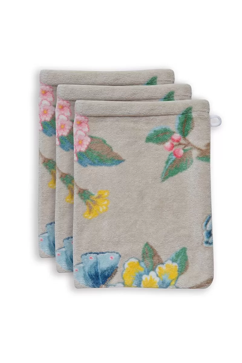 Pip Studio Lot De 3 Gants De Toilette Good Evening En Coloris 16 X 22 Cm Kaki Discount