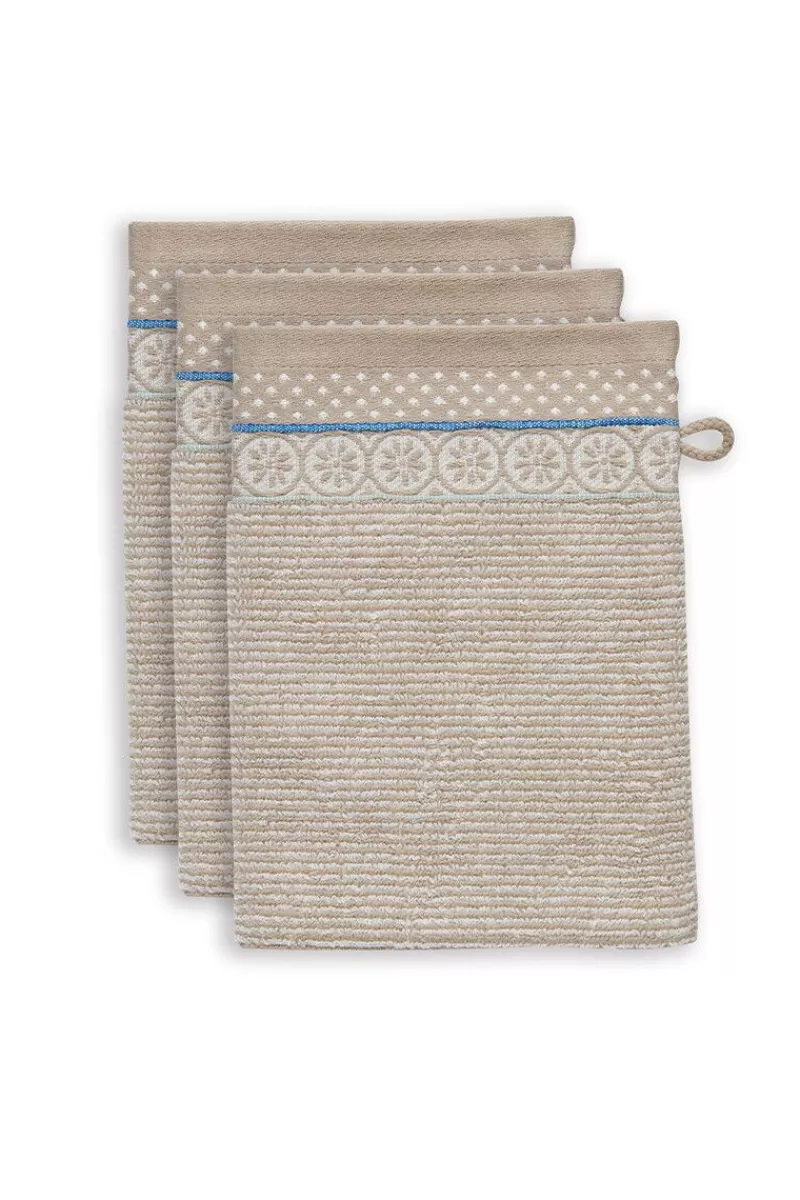 Pip Studio Lot De 3 Gants De Toilette Soft Zellige En Coloris 16 X 22 Cm Kaki New