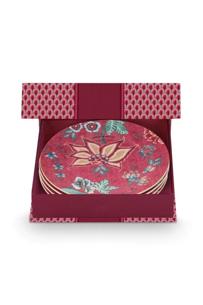 Pip Studio Lot De 4 Articles Assiettes À Pâtisseries Flower Festival Fonce 17Cm Rose Best Sale