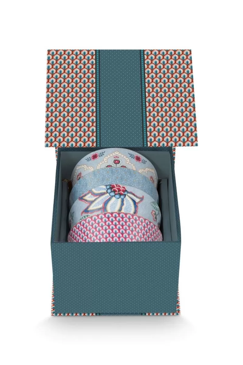 Pip Studio Lot De 4 Articles Bols Oriental Flower Festival 12Cm Bleu Discount