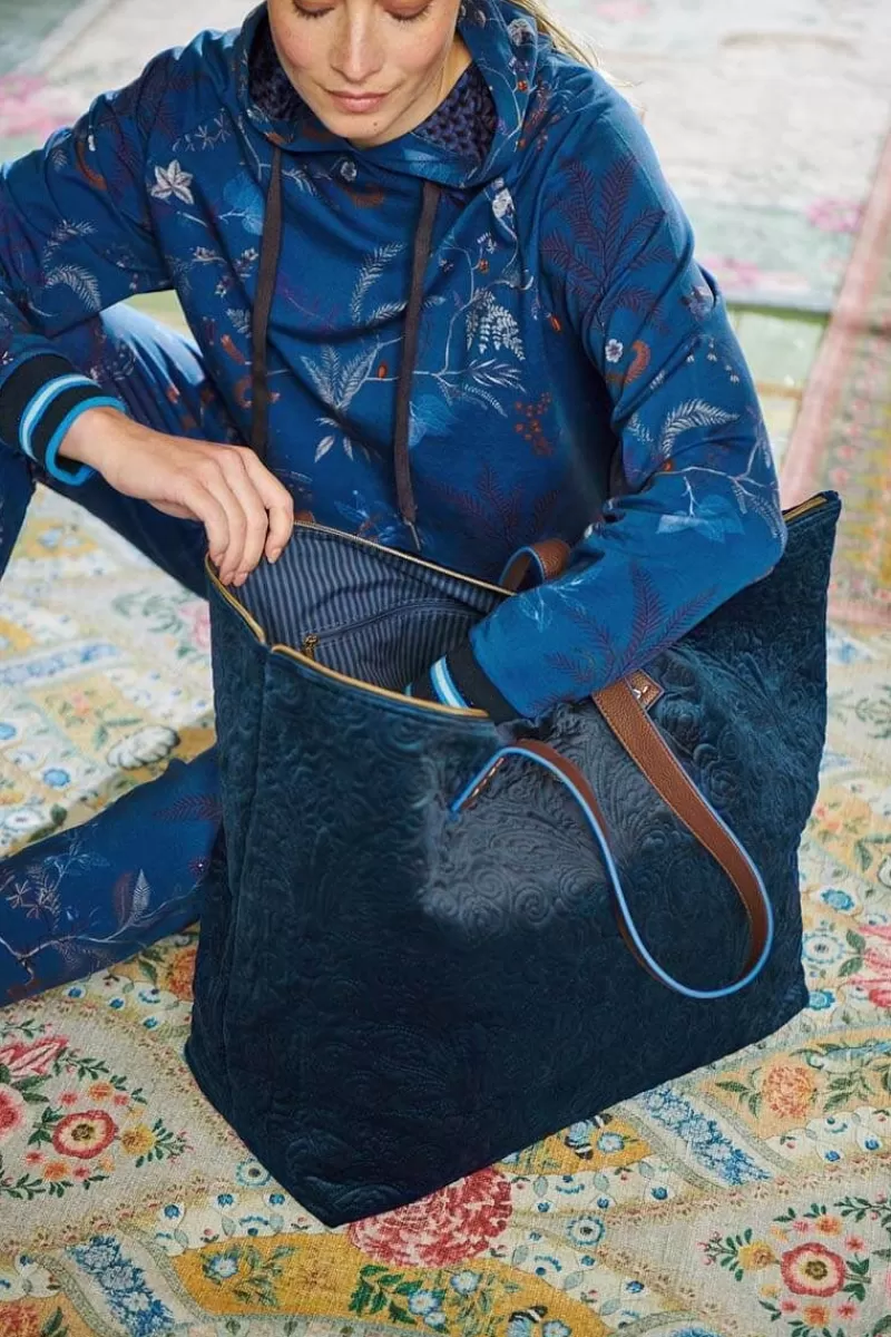 Pip Studio Sac Cabas En Velours Quiltey Days En Coloris Bleu Hot