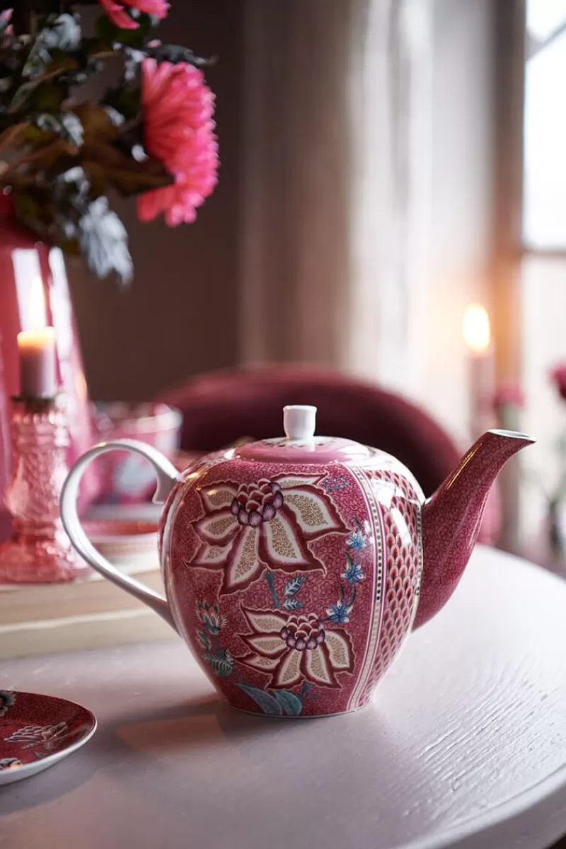 Pip Studio Théiere De Grande Taille Flower Festival Rose Fonce Clearance