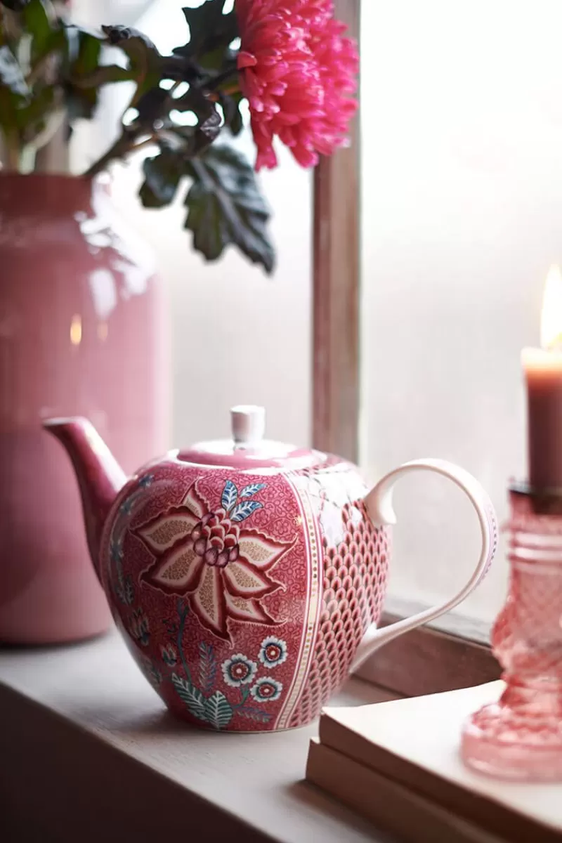 Pip Studio Théiere De Grande Taille Flower Festival Rose Fonce Clearance