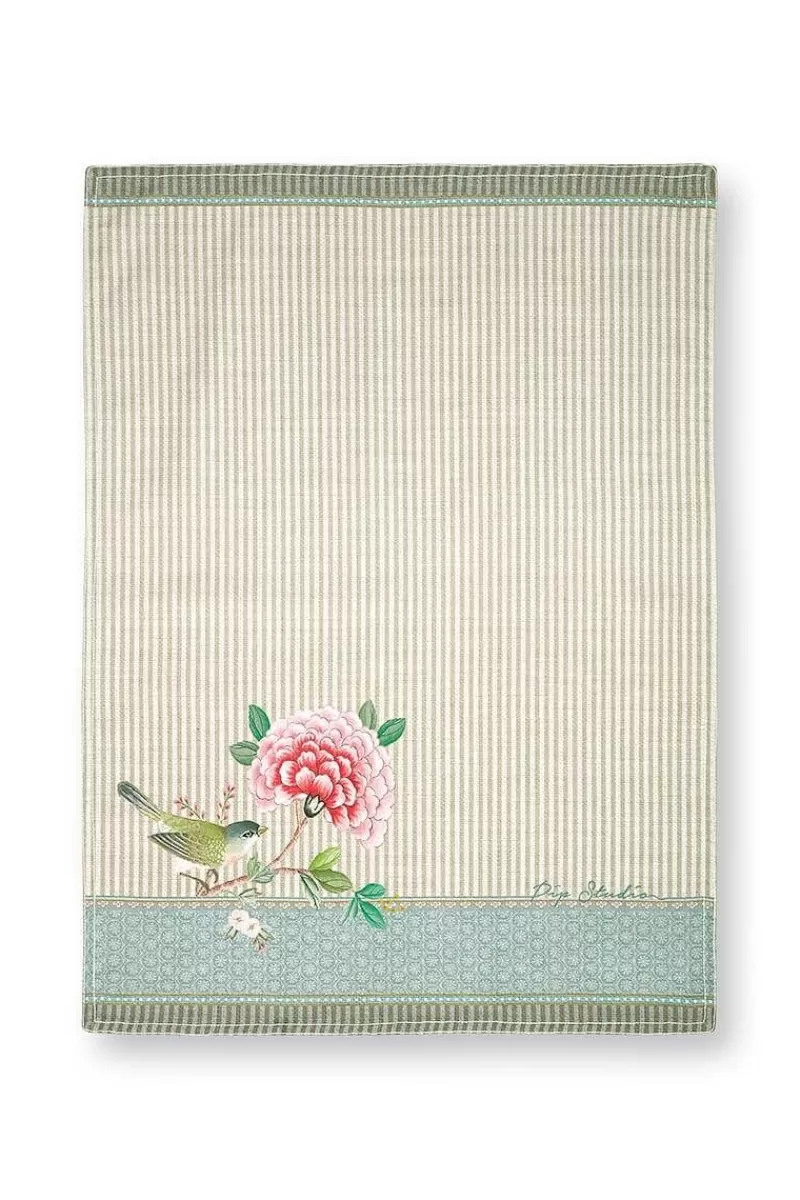 Pip Studio Torchon De Cuisine Blushing Birds En Coloris Kaki Sale