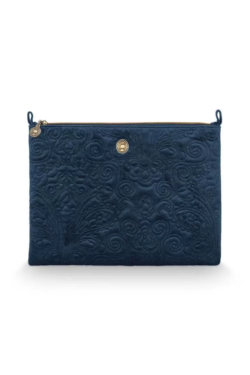 Pip Studio Trousse Plate A Cosmetiques De Grande Taille En Velours Quiltey Days En Coloris Bleu Fashion