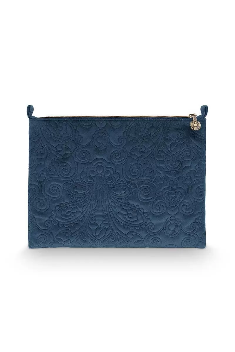 Pip Studio Trousse Plate A Cosmetiques De Grande Taille En Velours Quiltey Days En Coloris Bleu Fashion
