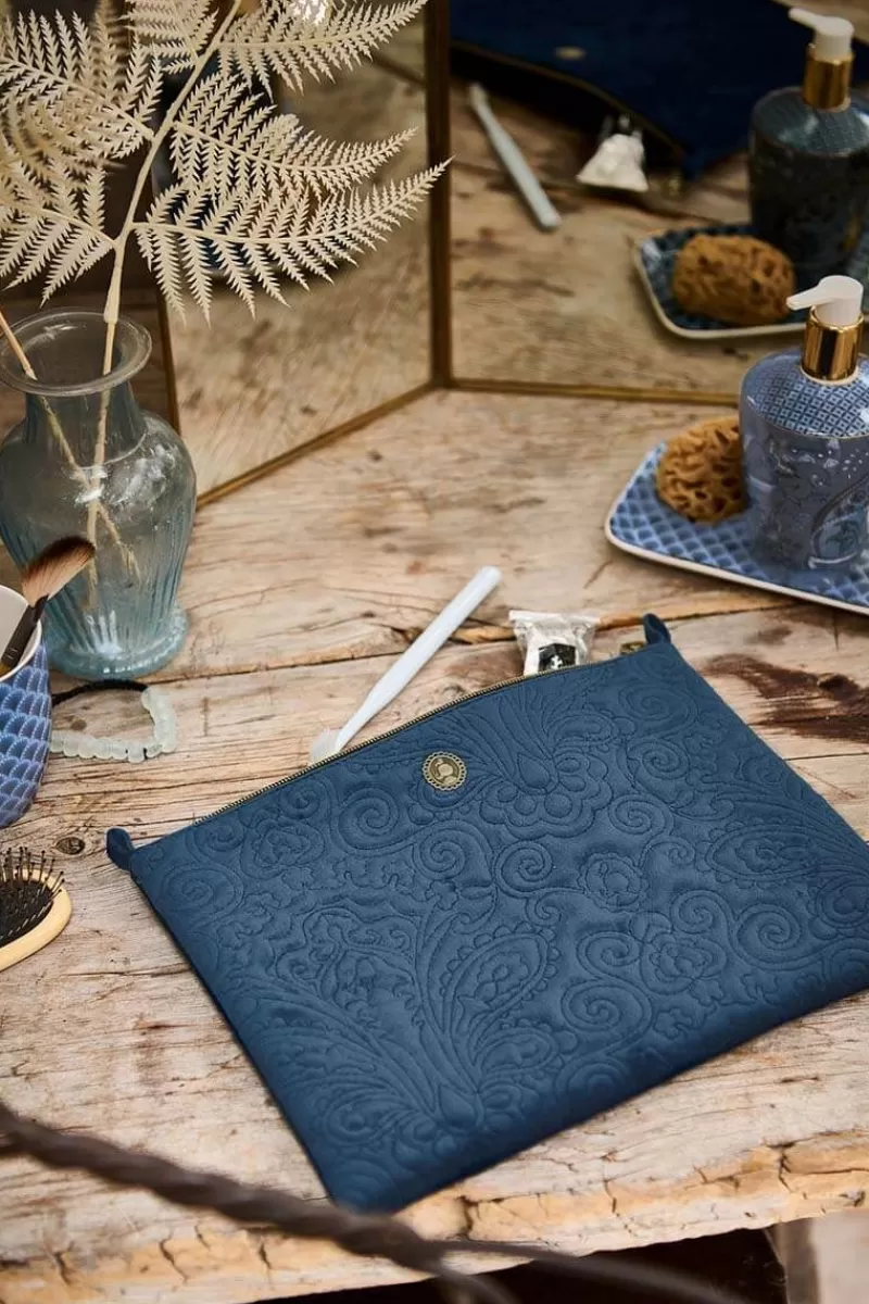 Pip Studio Trousse Plate A Cosmetiques De Grande Taille En Velours Quiltey Days En Coloris Bleu Fashion