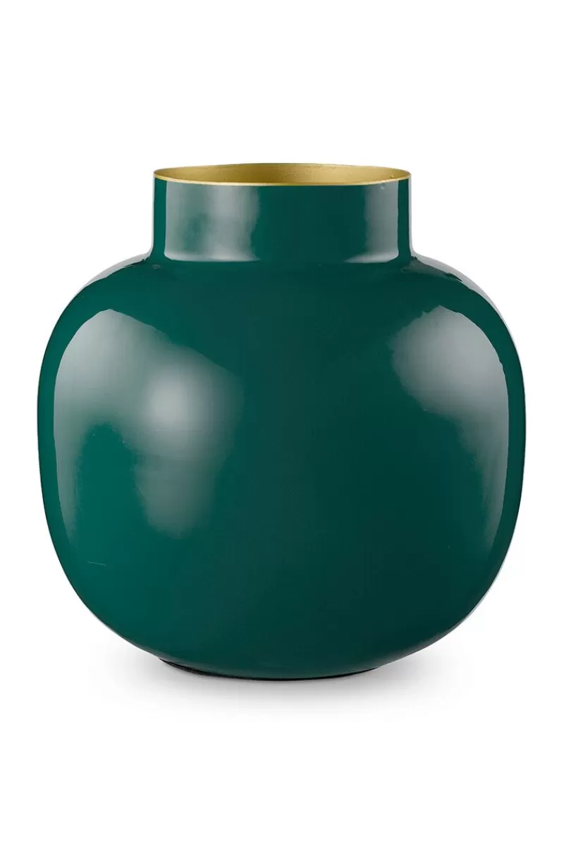 Pip Studio Vase Rond En Metal En Coloris Fonce 25 Cm Vert Outlet