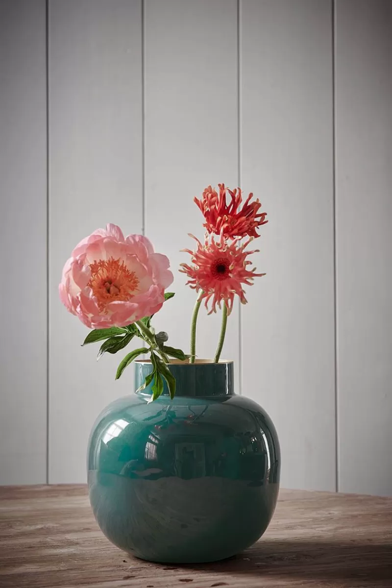 Pip Studio Vase Rond En Metal En Coloris Fonce 25 Cm Vert Outlet